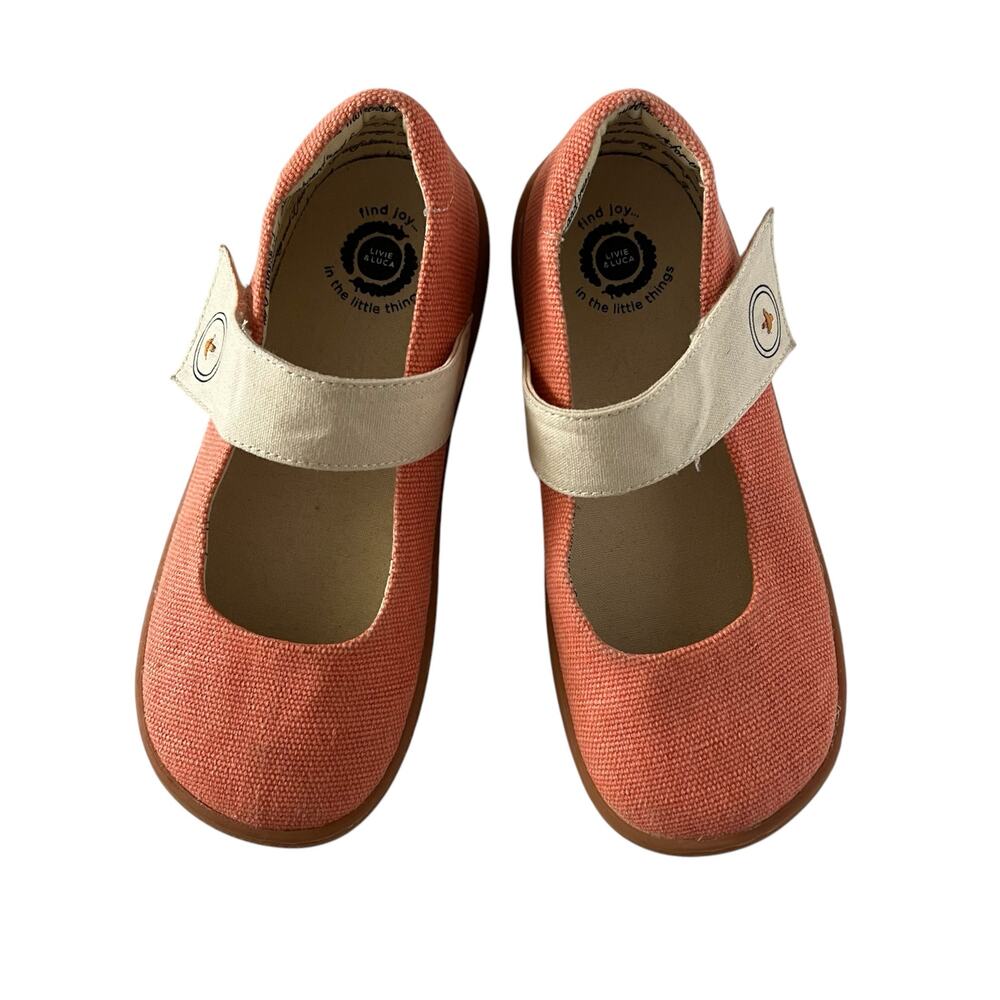 Livie & Luca Coral Canvas Mary Jane with Cream Strap